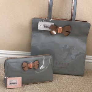 Ted Baker tote and makeup bag set. 2 pieces gray